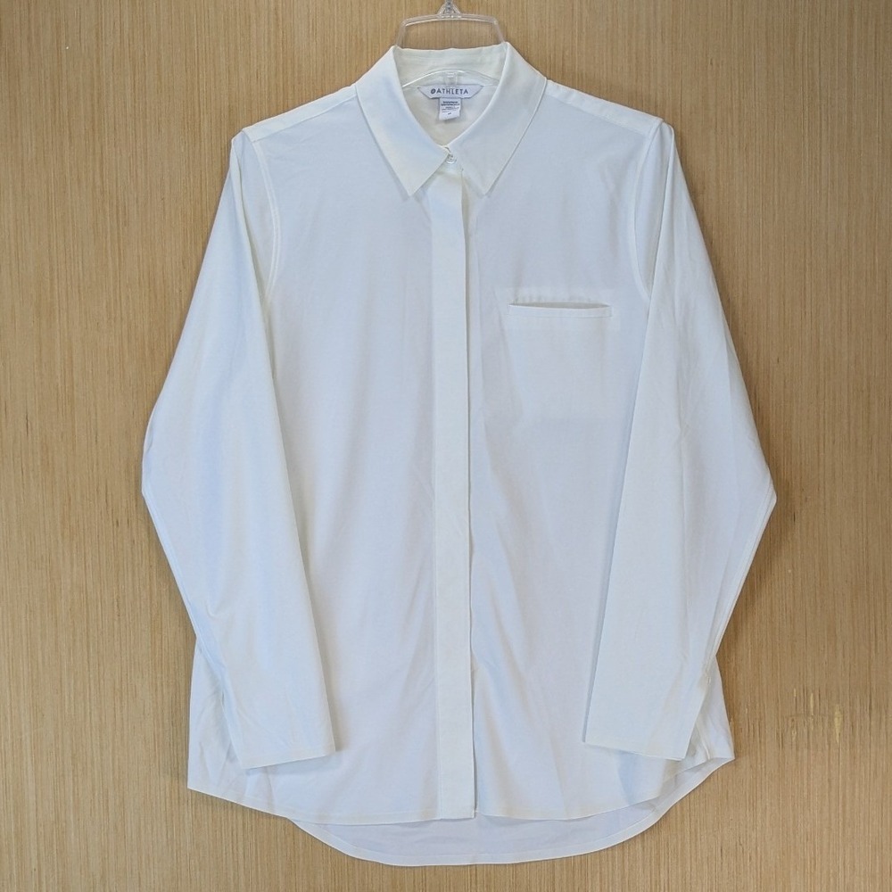 Athleta Urbanite 2.0 Athleisure Travel Office Career Shirt Size White Button Up